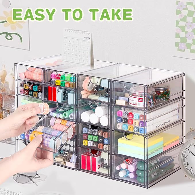 VZKAH Clear Acrylic Desk Organizer with 20 Drawers, 4 Modular Units