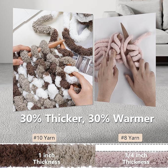 Cozyful Chunky Yarn for Hand Knitting - #10 Chunky Chenille Blanket Yarn, Jumbo Big Thick Chunky Yarns for Crocheting, Tie Dye Bulky Knit Yarns, 8 Skein (20 yds 8 oz Each Skein), Multi Coffee & White