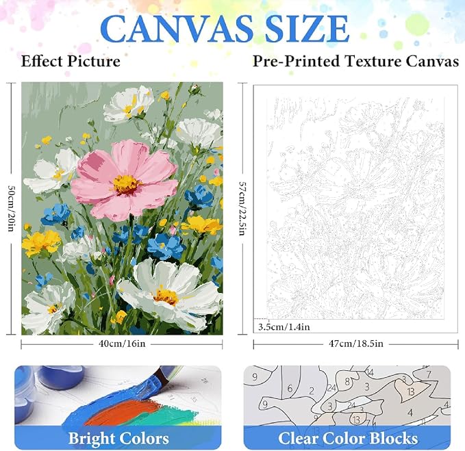 ZRIZQ Flowers Paint by Numbers Kit for Adults Beginner,Wildflowers,16x20