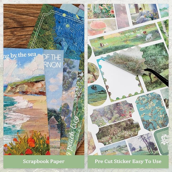 PRSTINCOL Oil Painting Sticker Book, 52 Sheets 500+ Scrapbook Stickers, Vintage Oil Painting Aesthetics Stickers for Adults and Teens, Junk Journal Supplies for Scrapbooking Journaling DIY