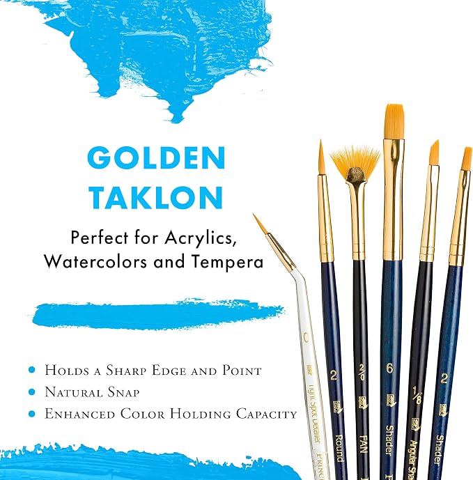 Princeton RealValue Brush Set, Gold Taklon, Dark Blue Handle, 6 Piece, 1 Count