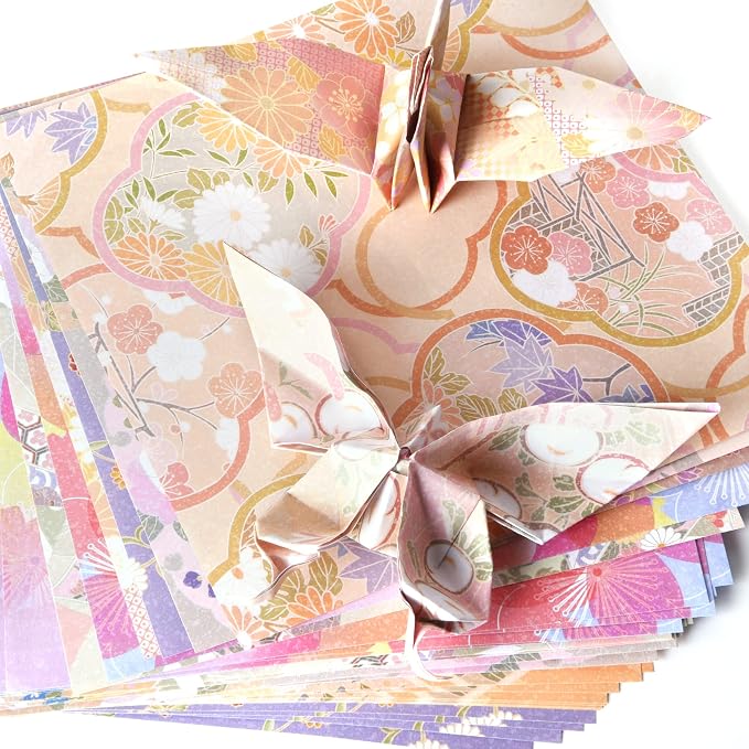 Origami Paper Kit 100 Sheets, 6x6 Inch Double Sided 40 Vivid Colored Paper | 70GSM Colorful Paper,40 Different Pattern Origami Kit,DIY Hand Crafts,Arts Creativity,Easy to Fold,No-Fading.Chiyo Flower