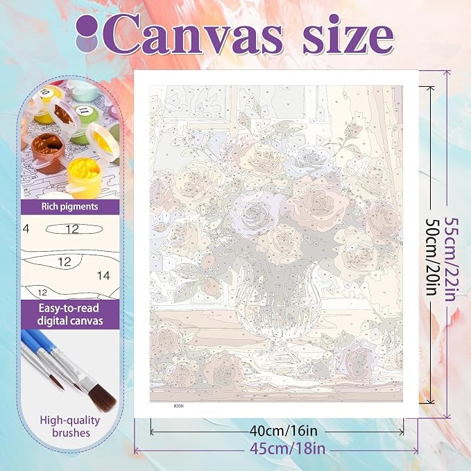 Ycydilirab Flowers Paint by Numbers Kits for Adults - Paint by Number Flowers,DIY Adults Paint by Numbers on Canvas Drawing Colorful Paintworks Artwork for Gifts and Wall Docer 16x20inch