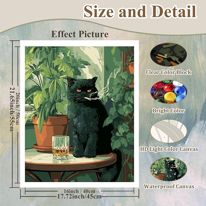 Cat Paint by Numbers Kit for Adults, Paint by Number for Adults 16x20 Inch