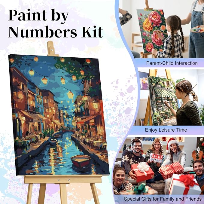 Paint by Numbers Kit for Adults, Venice Night Number Painting Canvas Kit | DIY Acrylic Painting Set for Beginners, Stress Relief Relaxing Craft, Home Wall Decor, Holiday Gift for Adults, 16x20 Inch