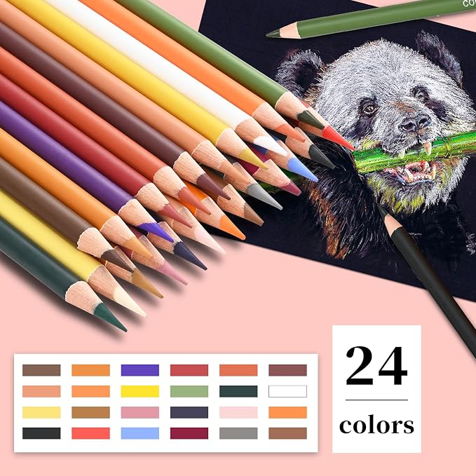 GETHPEN Colored Charcoal Pencil Set,Pastel Chalk Drawing Pencils,24 Colors | Professional Skin Tone Colored Charcoal and Pastel Chalk Pencils, for Sketching, Shading, Coloring, Layering & Blending