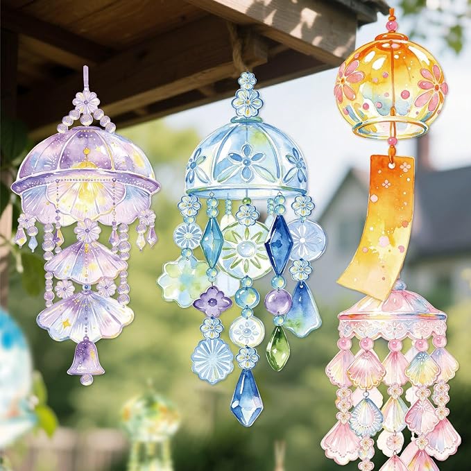 Doukado 60 Pcs Japanese Wind Chime Stickers, Cardstock Windbell Decals Set