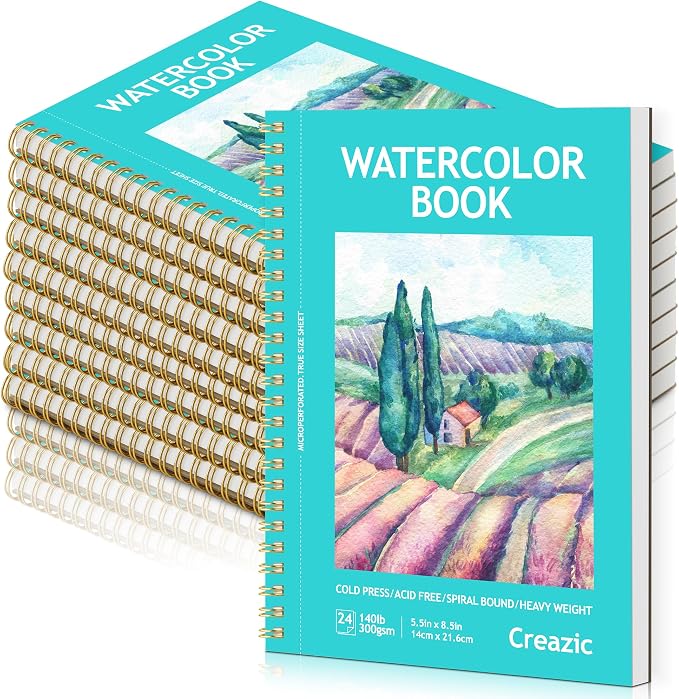 Creazic 10-Pack Watercolor Paper Pad, 5.5" x8.5”, 140lb/300gsm, 240Sheets
