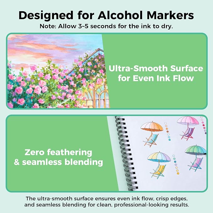 Ohuhu 11"x14" Double-Sided Bleedproof Marker Pad Art Sketchbook 60 Sheets | Large Sketch Book - 90 LB/150 GSM Smooth Drawing Paper - 60 Sheets/120 Pages - Spiral-Bound Sketch Pad for Alcohol Markers