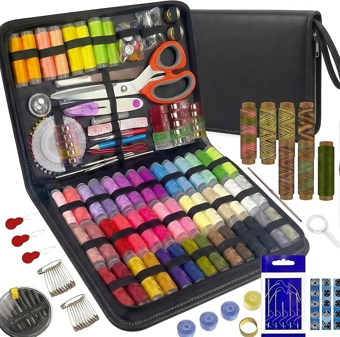 Forypretty Sewing Kit for Adults, 304 PCS Needle and Thread Kit with Tailor Scissors and Accessories, 50 XL Thread Spools, Travel Sewing Kit for Beginners, PU Leather, Gift for Mom Grandma