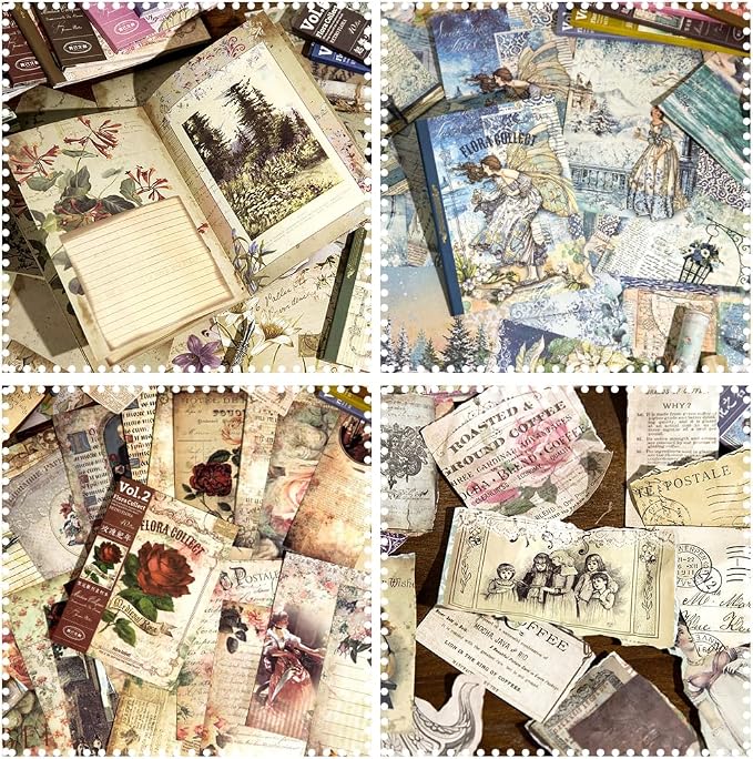 160Pcs Vintage Scrapbook Paper, Double-Sided Junk Journal Paper, 4 Styles