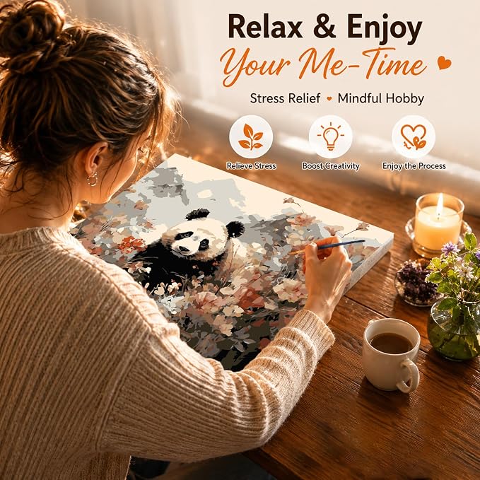 AUKELHJ Paint by Numbers Kit for Adults Beginner, Panda, 16X20 Inch | Paint by Number for Adults, Beginner Friendly, High-Definition Color Canvas, Stress Relief, Home Decor, Gifts, Unframed