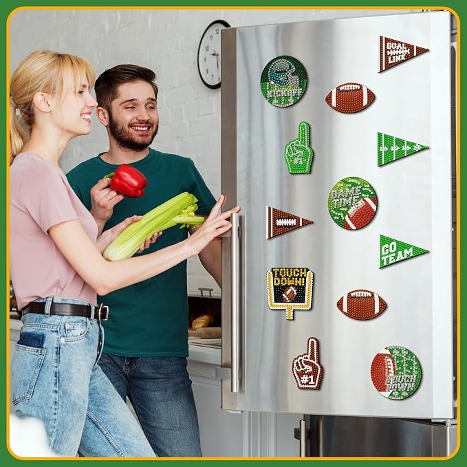 Zonon 12 Pcs Football Diamond Art Magnets Kit, DIY Crystal Fridge Decor | Sports Theme Diamond Painting for Adults, 5D Crystal Craft for Refrigerator Decoration, DIY Activity with Magnetic Stickers