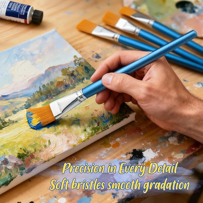 10 Pcs Flat Paint Brushes,1 Inch Craft Paint Brushes, Large Acrylic Paint Brush for Watercolor, Oil Painting, Acrylic,Big Paint Brush for Oil Paint and Body Painting Crafts, Rock Painting