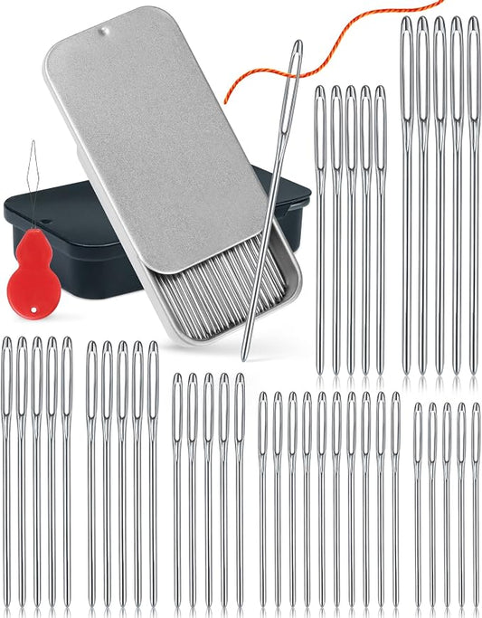 FIVEIZERO 80 PCS Large-Eye Blunt Needles,8 Sizes Stainless Steel Yarn Knitting Needles,Sewing Needles,Crafting Knitting Weaving Stringing Needleswith Threaders for Finishing Off Crochet Projects CJ