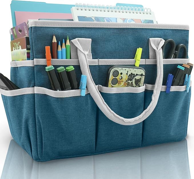 Cupohus Craft Organizer Tote Bag, Dark Green Sewing Bag for Art