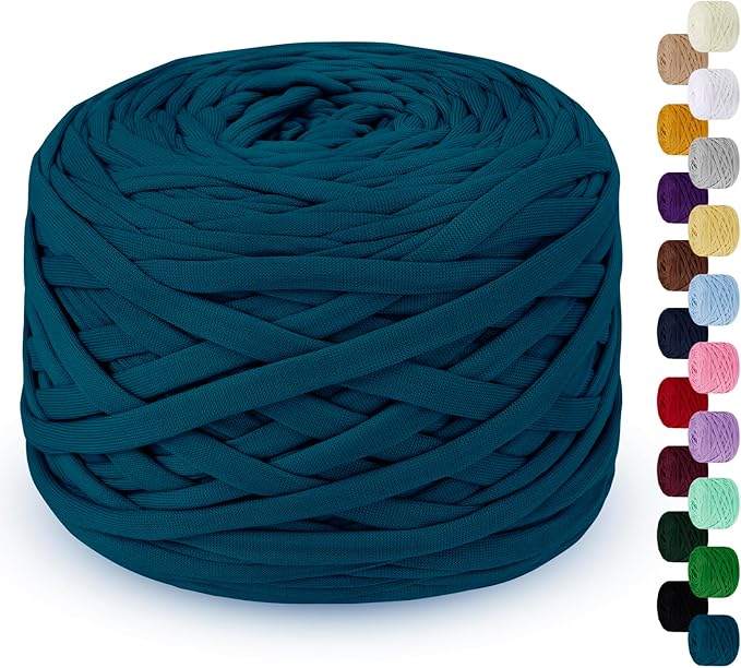 285g T Shirt Yarn for Crocheting 109 Yards Elastic Ribbon Thick Crochet Fabric Knitting T-Shirt Yarn for Crochet Bag, Blanket, Basket, DIY Projects, Home Decor (Denim Blue)