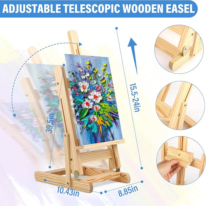 ESRICH 122PCS Acrylic Paint Set, Canvas Painting Kit with 72 Paints | Tabletop Wooden Easel, Oil, Watercolor & Acrylic Paint, Canvas, Brushes, Palettes, Painting Set for Kids Adults
