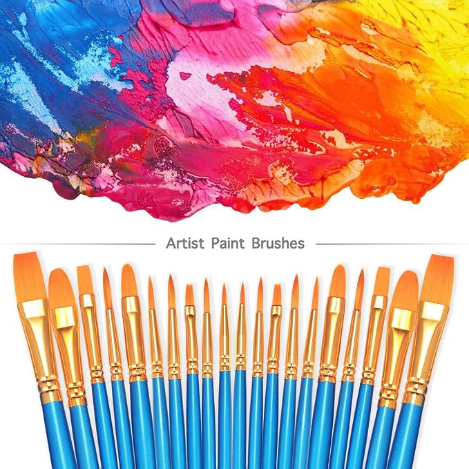 BOSOBO Paint Brushes Set, 20 Pcs Small Paint Brush Kit Round Flat Tip Nylon Hair, for Acrylic Painting, Watercolor, Oil Painting, Kids Face Nail Art Canvas Rock Craft, Art Supplies, Blue