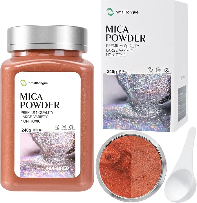 Mica Powder, Indianred, 240g with Scoop, Complies with ASTM D-4236 | For Epoxy Resin, Soap, Bath Bomb, Candle| Safety Material| Odorless| Brilliant Colors
