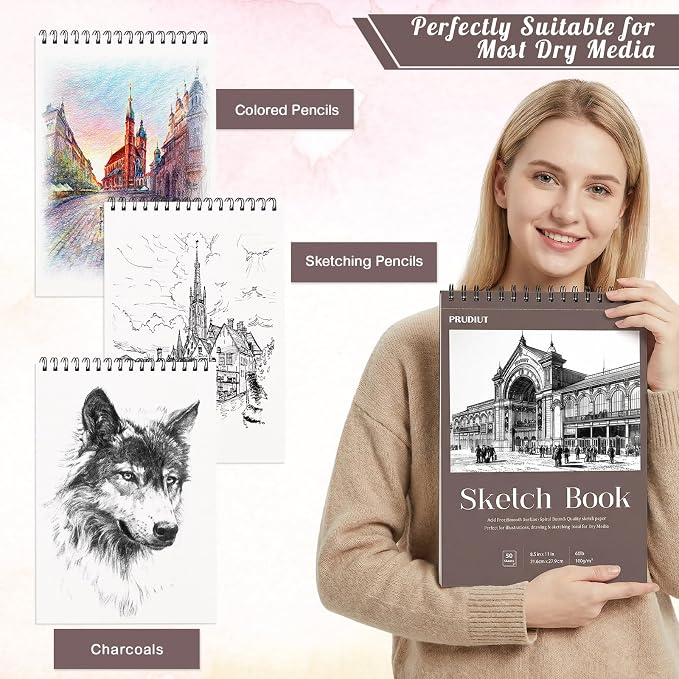 4 Pack Sketch Book 8.5 × 11 in, Spiral Bound, 50 Sheets, Acid-Free | 100gsm Paper, Perforated Pages, Sturdy Backboard, Ideal for Pencil Charcoal Pastel And Sketching