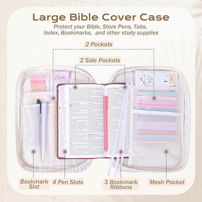 XKDOUS Bible Cover Case for Women Bible Bag Journaling Kit w/Study Supplies