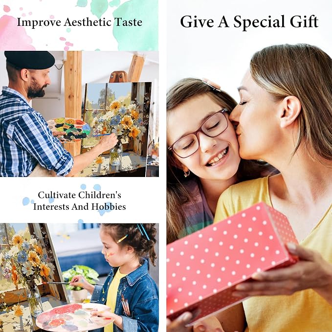 PRASIO Framed Paint by Numbers Kit for Adults Beginner, Flowers Adult Paint by Number Kits on Canvas Framed, DIY Acrylic Watercolor Oil Paint by Numbers with Frame for Gift Home Decor 16x20 Inch