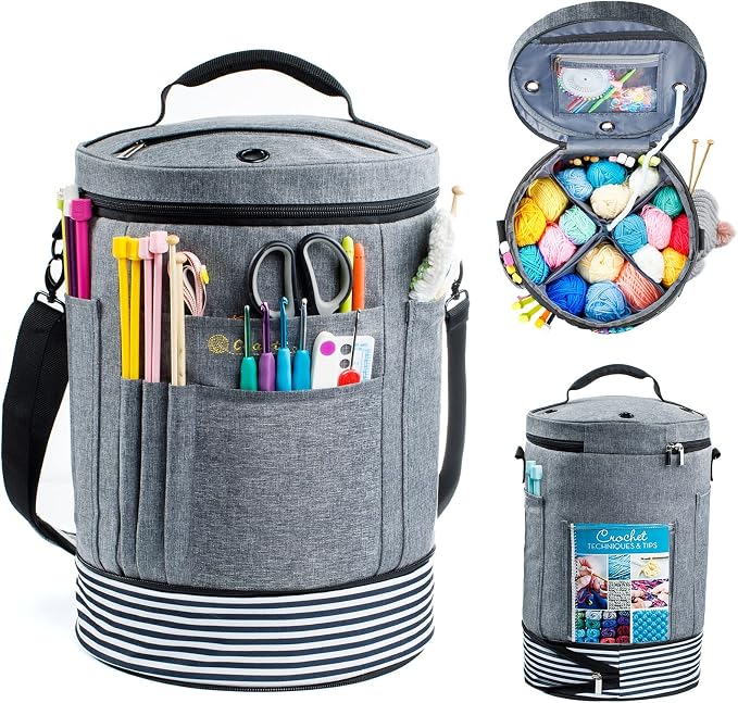 MYBAGZING Expandable Yarn Storage Organizer, Crochet Bag & Yarn Tote with Zipper Closure, Yarn Holder for Crocheting and Knitting for Yarn Skeins, Hooks, Needles, Accessories – Gift for Crafters