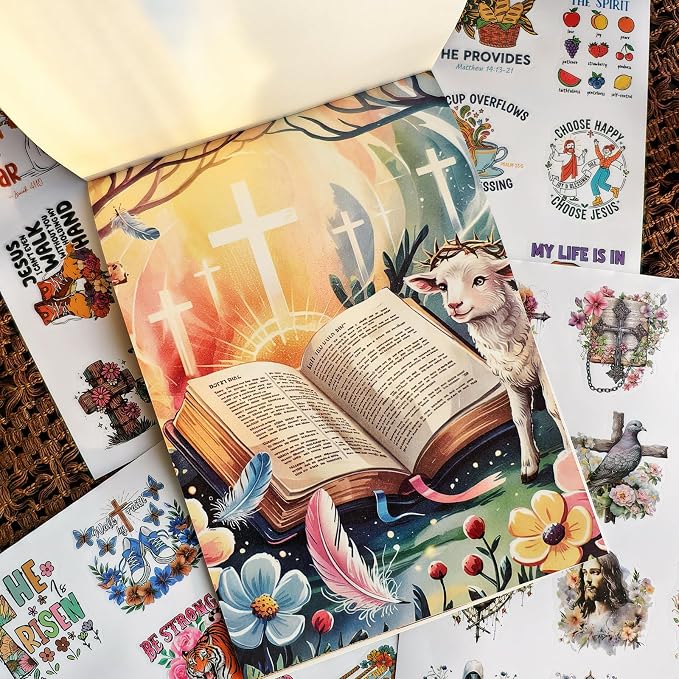 Inspirational Bible Verse Stickers Book, 28 Pages 353 Pcs Religious Scripture Stickers for Women and Adults Bible Journaling and Water Bottle