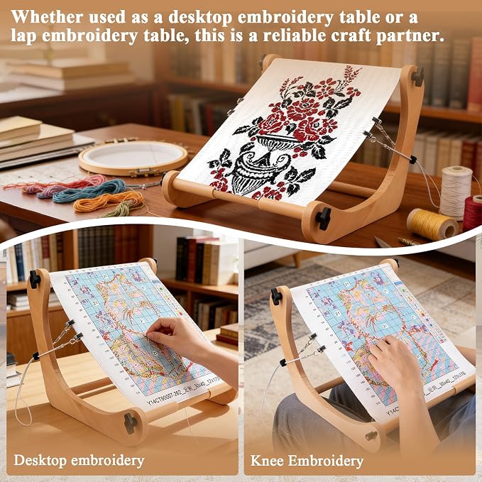 ZOCONE Multifunctional Beech Wood Embroidery Hoop Stand, Adjustable Embroidery Stand 360 Degrees Rotated Cross Stitch Stand, Embroidery Hoop Holder for Cross Stitch and Embroidery Project (C)