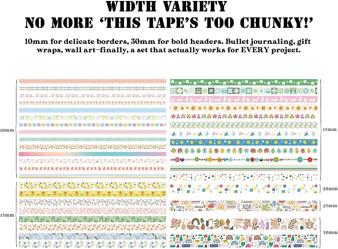 Washi Tape Set (38 Rolls) - Floral Scrapbooking Supplies Kit with Ephemera & Stickers for Junk Journal, Bible Study, Bullet Journaling Craft Projects
