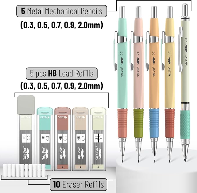 Mr. Pen- Art Mechanical Pencil Set, 5 Metal Mechanical Pencils (0.3, 0.5