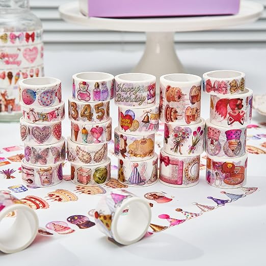 Birthday Washi Tape Set 21 Rolls for Junk Journal, Scrapbooking & DIY Craft