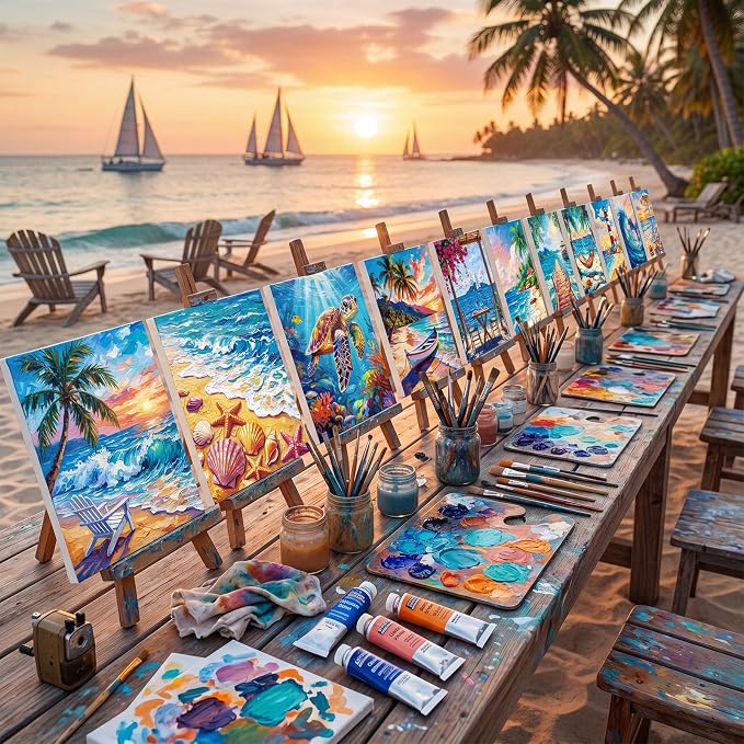 Sherr 24 Pcs Pre Drawn Canvas for Adult, Beach,Scenery, 8 x 10 Inch