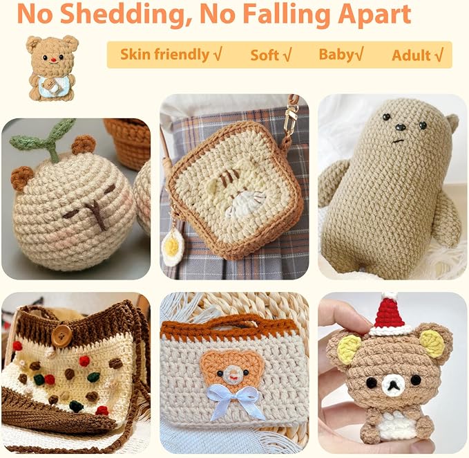 Coopay Chenille Yarn for Crochet, Medium Weight Yarn CYC #4, Khaki | Crochet Yarn Set - 400g Total, Soft Velvet Yarn for Colorful Crafts, Blankets, Plush Dolls, Decorative Handmade Works