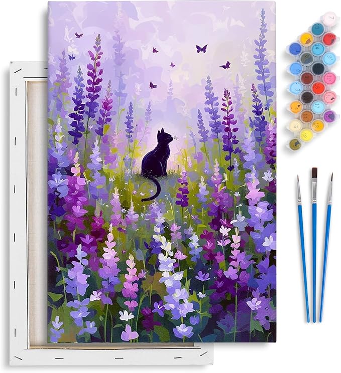 Flowers Framed Paint by Numbers Kit for Adults Beginner & Kids Ages 8-12 | With Frame Canvas 8x12 inch, DIY Acrylic Painting by Numbers Purple Flowers, Stress Relief Craft Kits, Home Wall Decor Gift