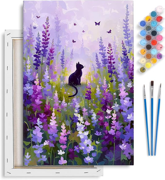 Flowers Framed Paint by Numbers Kit for Adults Beginner & Kids Ages 8-12 | With Frame Canvas 8x12 inch, DIY Acrylic Painting by Numbers Purple Flowers, Stress Relief Craft Kits, Home Wall Decor Gift