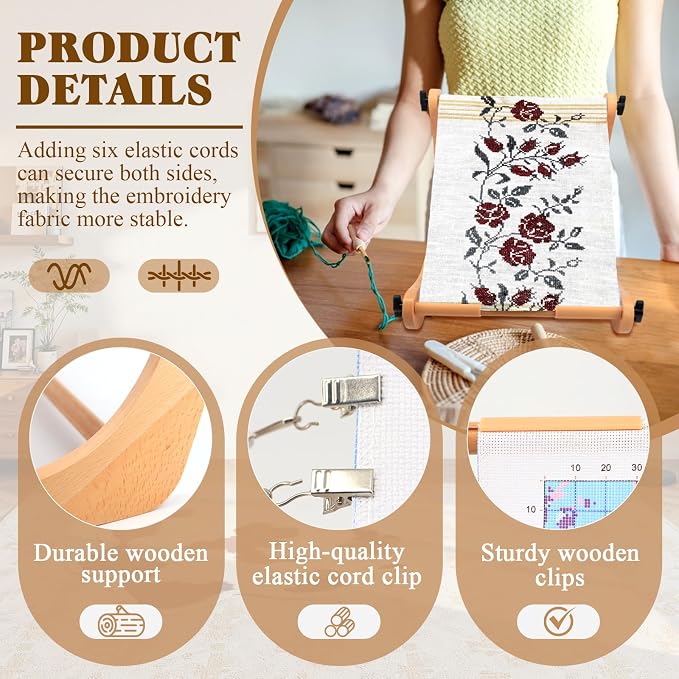 ZOCONE Multifunctional Beech Wood Embroidery Hoop Stand, Adjustable Embroidery Stand 360 Degrees Rotated Cross Stitch Stand, Embroidery Hoop Holder for Cross Stitch and Embroidery Project (C)