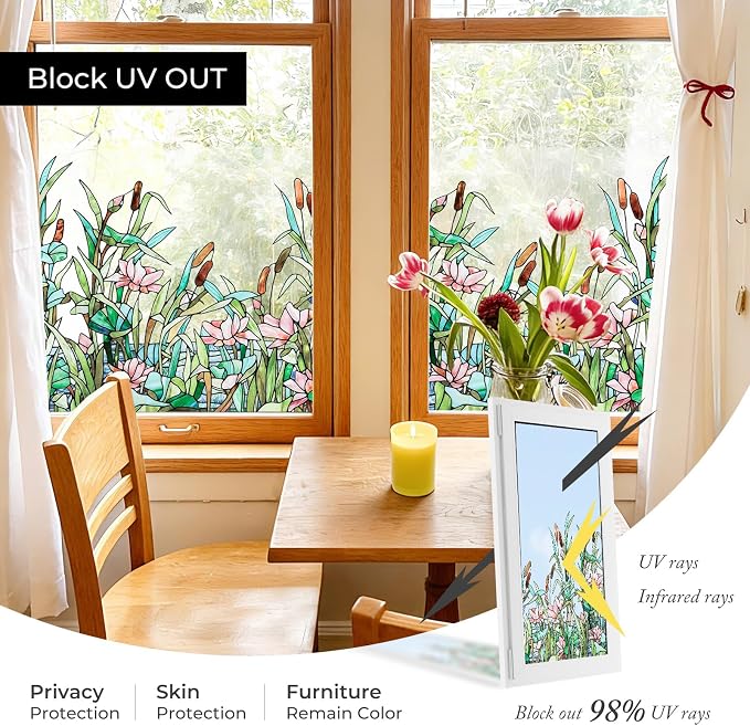 ADD.HERES Stained Glass Window Film, Window Film Decorative, 17.5 x 39.37in