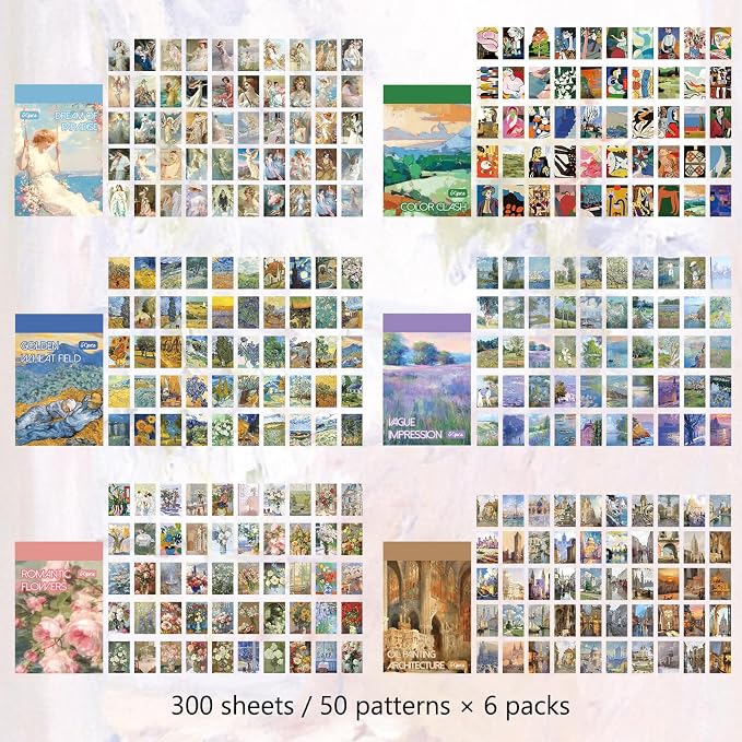 Bomichi Washi Stickers, 6 Sets 300 Pcs Aesthetic Sticker Book for DIY Journaling, Journaling Supplies for Bullet Journal Art Diary Card Craft Gifts Planner Notebook