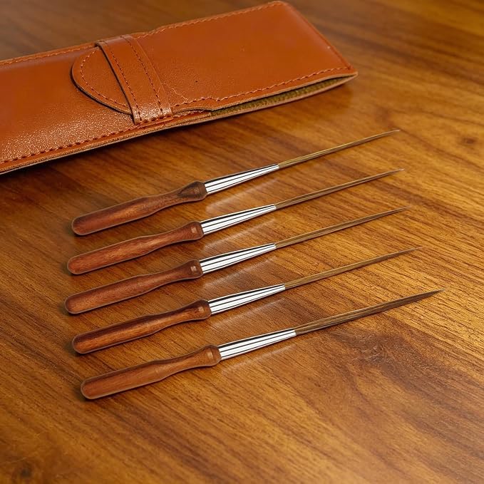 5Pcs Ox Ear Painting Detail Paint Brushes，Long Liner Brushes Fine Point Tip Pinstriping Scroll Outlining Brush Artist Paintbrush for Artists Beginners Watercolor Acrylic Painting
