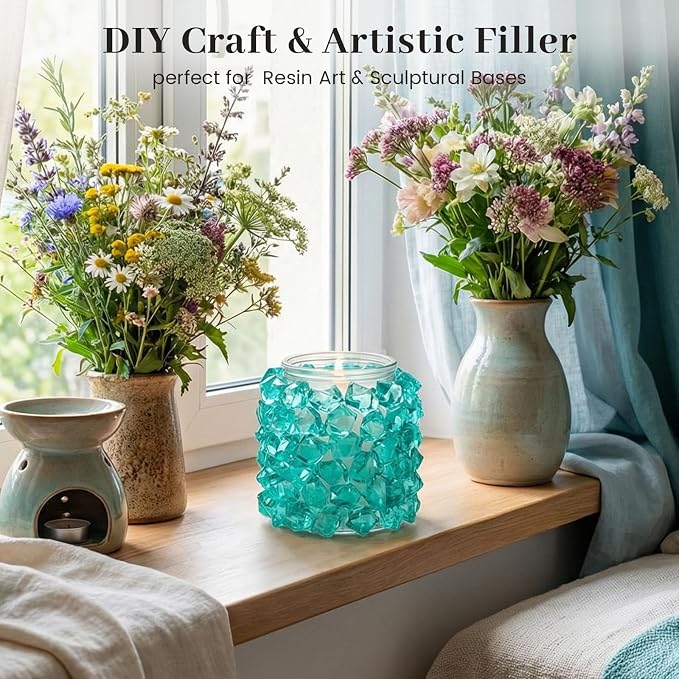 DOMESTAR Teal Fake Ice Rocks, 150 PCS Acrylic Crystal for Vase Fillers