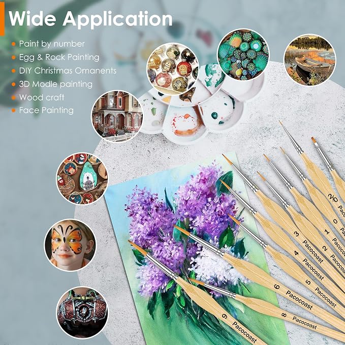 12Pcs Detail Paint Brushes Set for Miniature Fine Art Painting | Triangular handles for acrylic, oil & watercolor. Ideal for crafts, models, figurines, face paint & paint-by-number, Wood
