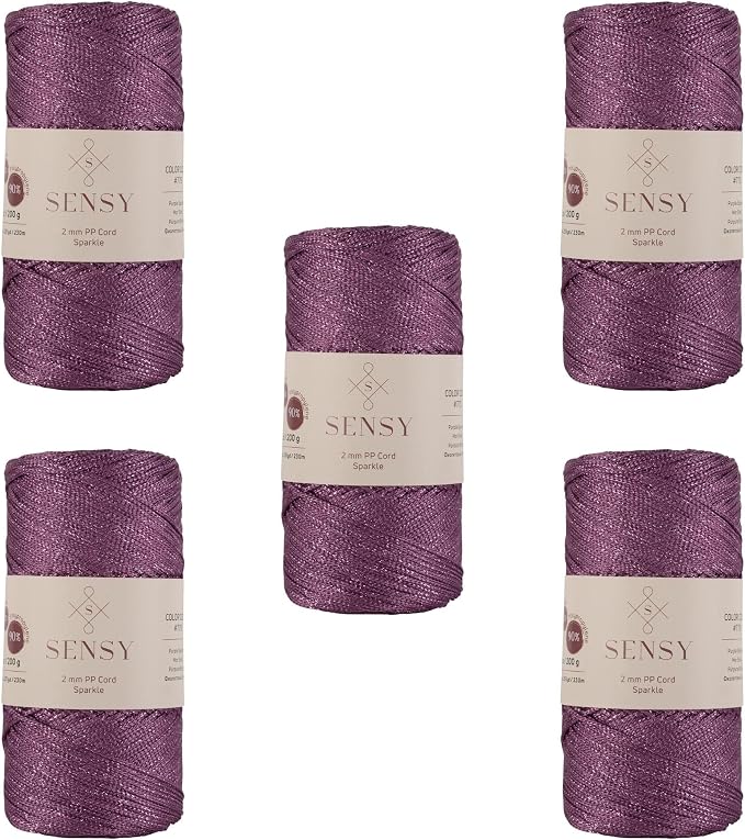 S Sensy 2mm -Premium Polypropylene Macrame Cord 5 Pack Purple Sparkle 252yd