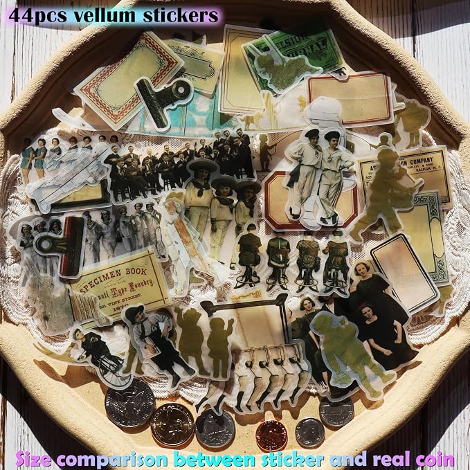 CATaireen Vintage Junk Journal Ephemera Scrapbooking Supplies Translucent Vellum Paper Stickers Card Making Decal Art Aesthetic for Adults (Character Sketch)