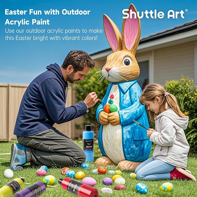 Shuttle Art Outdoor Acrylic Paint Set, 12 Colors Waterproof Paint, 8.45oz/250ml Large Bottles, Rich Pigmented Bulk Painting Supplies for Artists, Beginners on Rocks, Wood, Wall, Crafts, Garden Statues | Highly pigmented, non-toxic acrylic paints in bot...