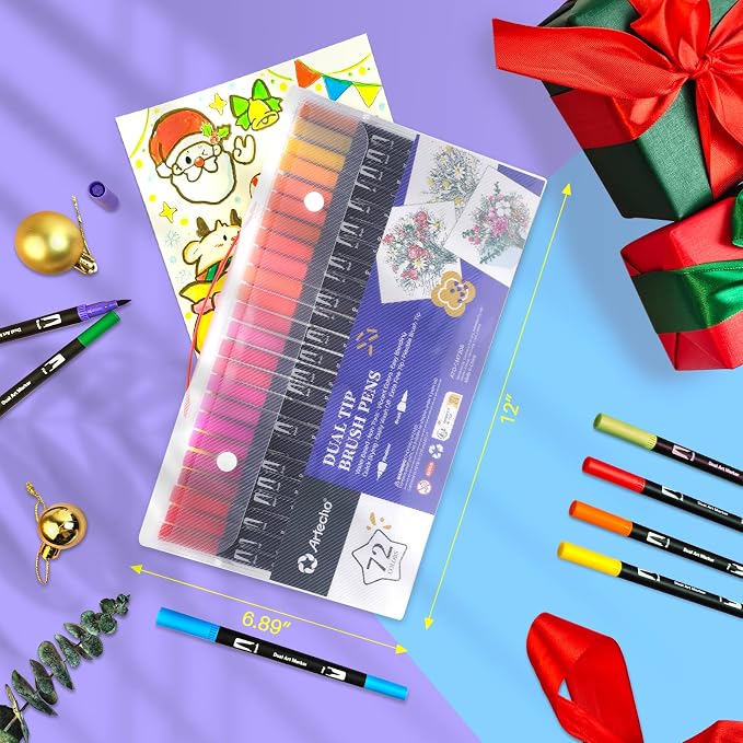 Artecho 72 Colors Dual Tip Markers for Adult Coloring Books | Drawing Pens For School, Fine and Brush Tip, Calligraphy, Drawing, Sketching