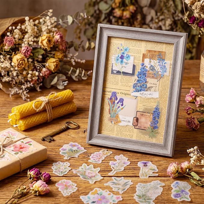 Pengxiaomei 210 Flower Stickers, Self-Adhesive Scrapbooking Stickers | Botanical Flower And Quote Designs; Peel-And-Stick; For Scrapbooks, Planners, Notebooks, Cards