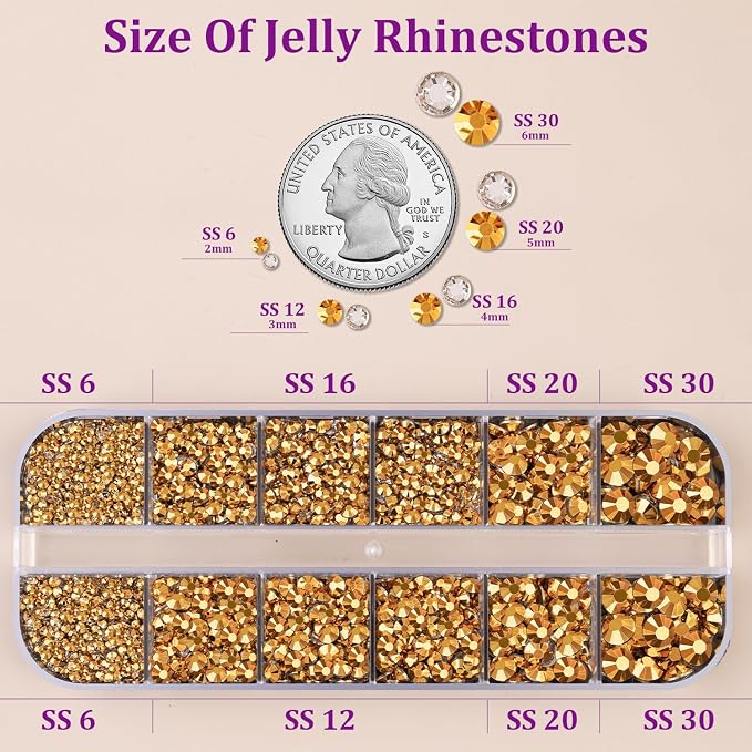 Resin Jelly Rhinestones for Crafting with B7000 Jewelry Glue, 1 Box Gold Flatback Crystal with 3Pcs 10ml Glue, Bedazzling Non Hotfix Gems for DIY Tumblers Clothing Shoes Manicure