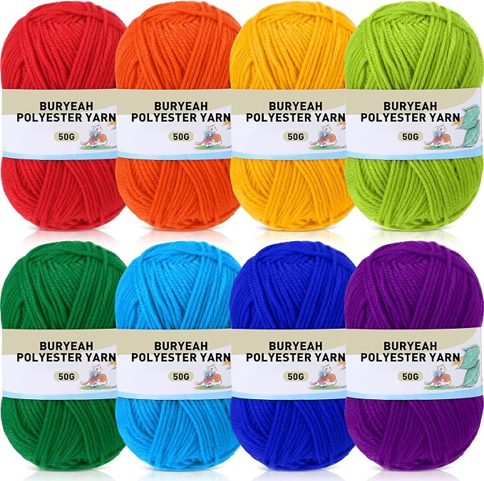 Buryeah Brown Series 8 Packs Crochet Yarn Knitting Bundle Beginner Acrylic Thread Fluffy Hand Tube Polyester Yarn Needles Bulky Kit Variety Pack 726 Yards for Weaving Crafts DIY Project Beginner